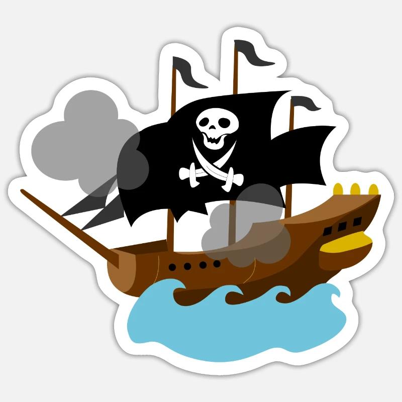 Bateau pirate en mer - Sticker taille S (10 x 10 cm) - blanc mat