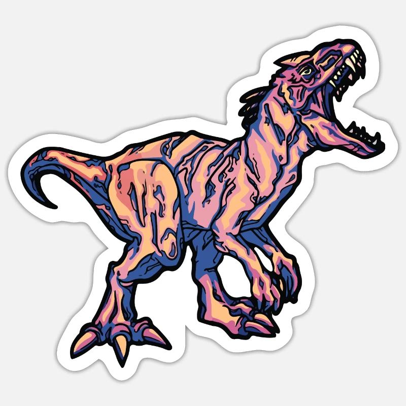 Fête d’anniversaire colorée T-Rex Dinosaur Dino pour enfants - Sticker taille S (10 x 10 cm) - blanc mat