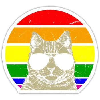 Schwule Katze mit Brille - Sticker Größe S (10 x 10 cm) - Mattweiß - Vorne