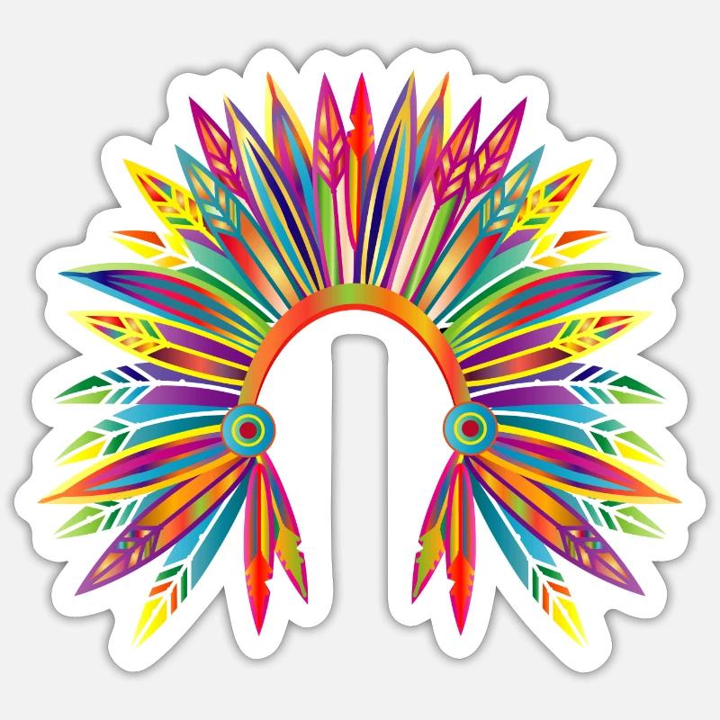 kunterbunter Kopfschmuck eines Häuptlings - Sticker Größe S (10 x 10 cm) - Mattweiß