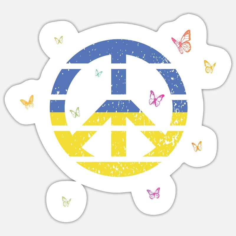 Make Peace not War - Logo de la paix avec le drapeau de l’Ukraine Sticker taille S (10 x 10 cm)