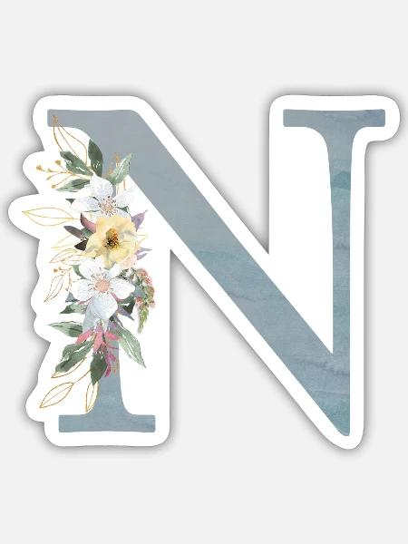 Spring Flowers Monogramm N - Sticker Größe S (10 x 10 cm) - Mattweiß