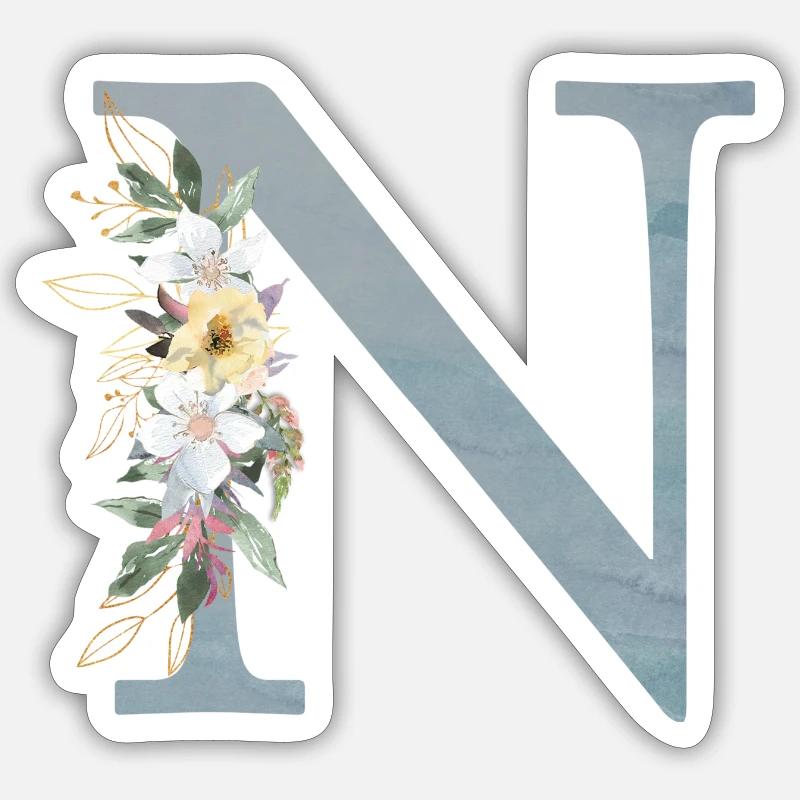 Spring Flowers Monogram N - Sticker size S (10 x 10 cm) - white matte