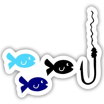 Pêche au poisson - Sticker taille S (10 x 10 cm) - blanc mat - Devant