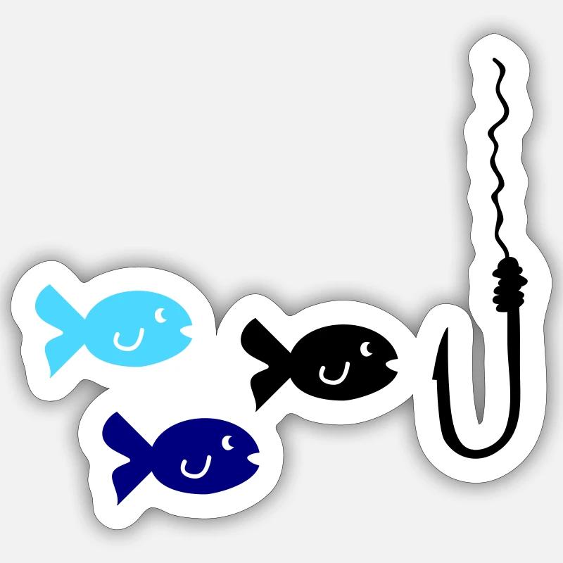 Pêche au poisson - Sticker taille S (10 x 10 cm) - blanc mat