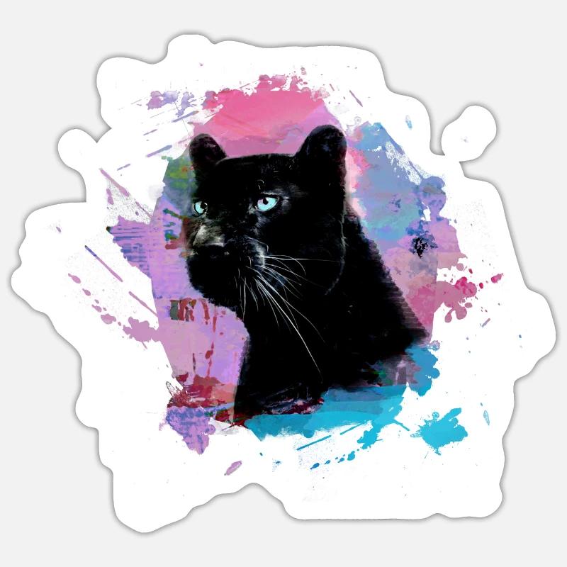 panthère, guépard, léopard, noir, coloré, graffiti Sticker taille S (10 x 10 cm)