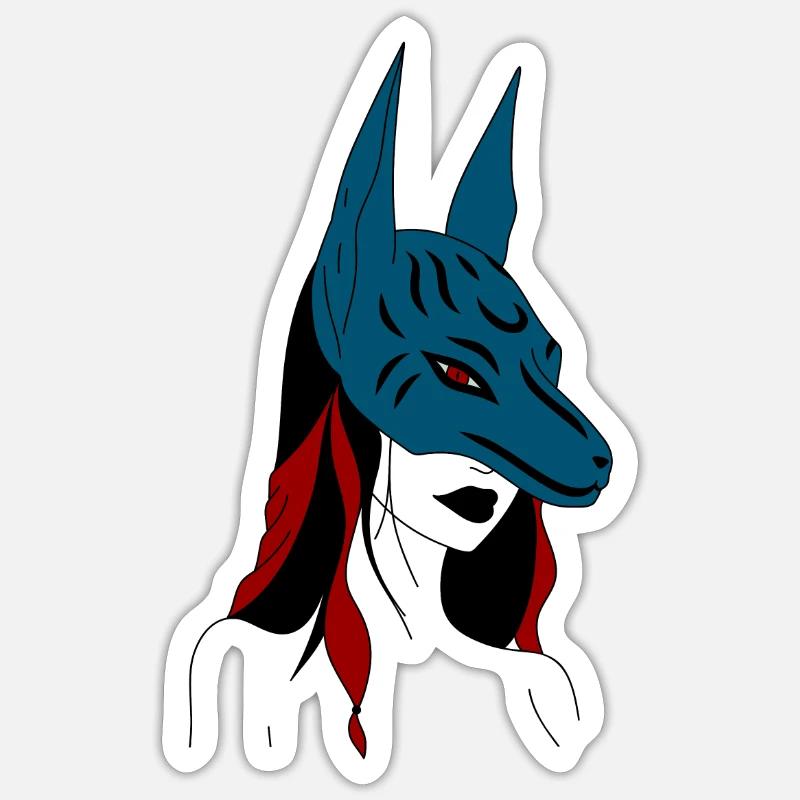 Anime Mädchen mit Anubis Maske - Sticker Größe S (10 x 10 cm) - Mattweiß