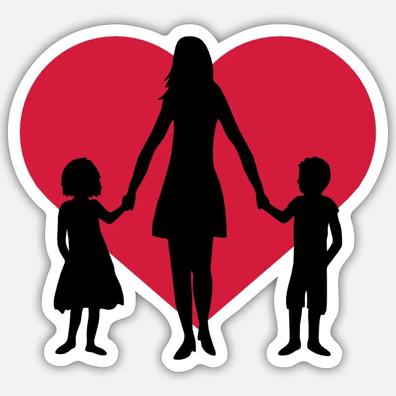 Cœur 2 enfants - Sticker taille S (10 x 10 cm) - blanc mat