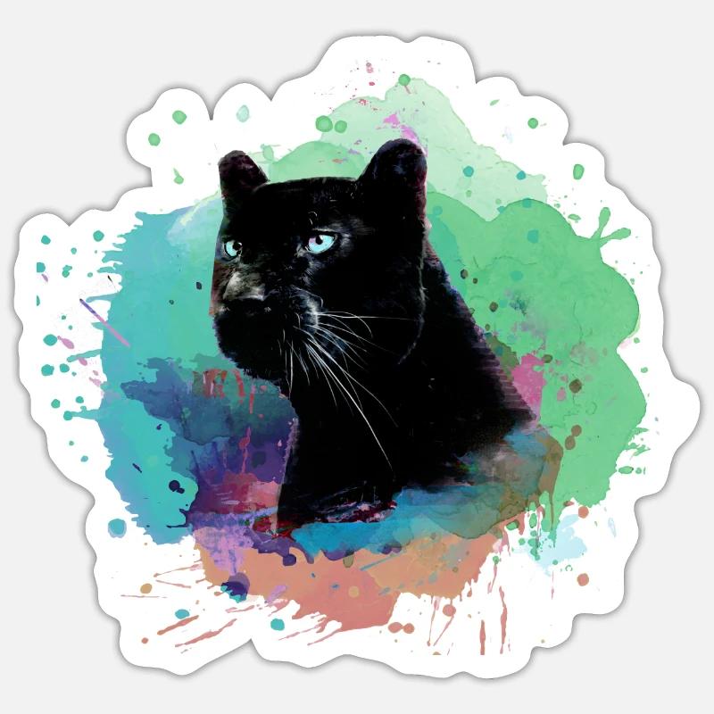 panthère, guépard, léopard, noir, coloré, graffiti Sticker taille S (10 x 10 cm)