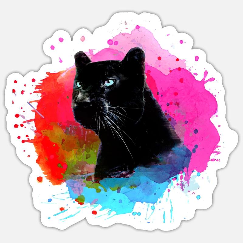 panthère, guépard, léopard, noir, coloré, graffiti Sticker taille S (10 x 10 cm)