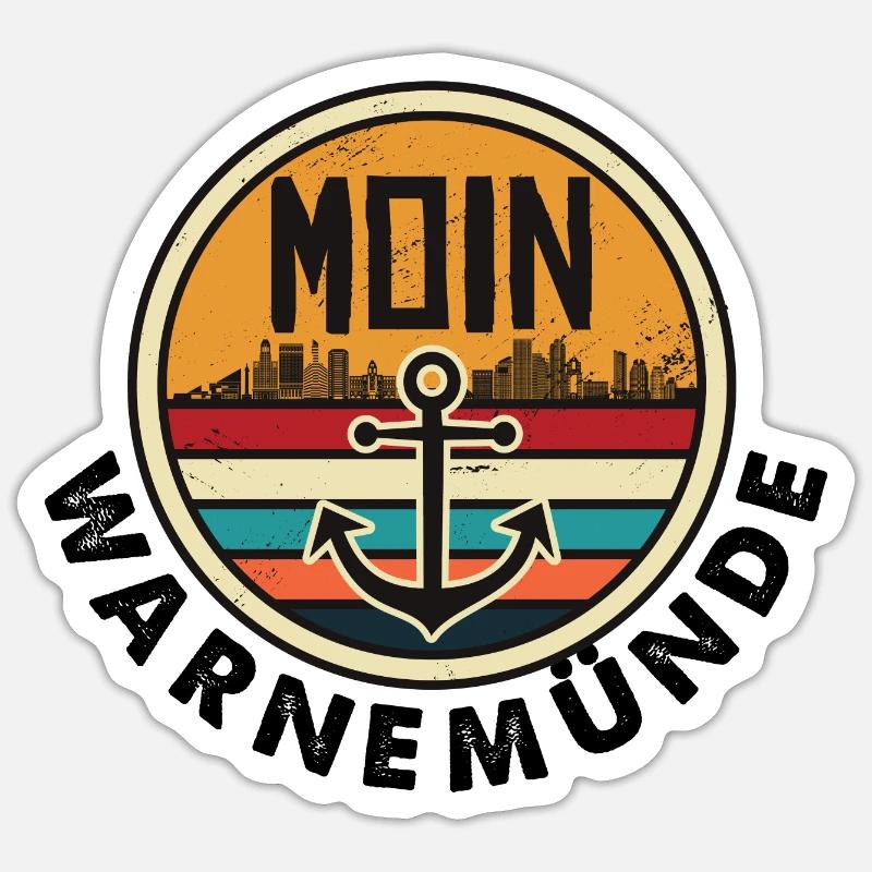 MOIN - Warnemünde Ostsee mit Leuchtturm Sticker Größe S (10 x 10 cm)