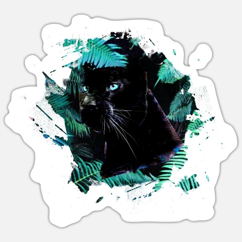 panthère, guépard, léopard, noir, vert, jungle Sticker taille S (10 x 10 cm)