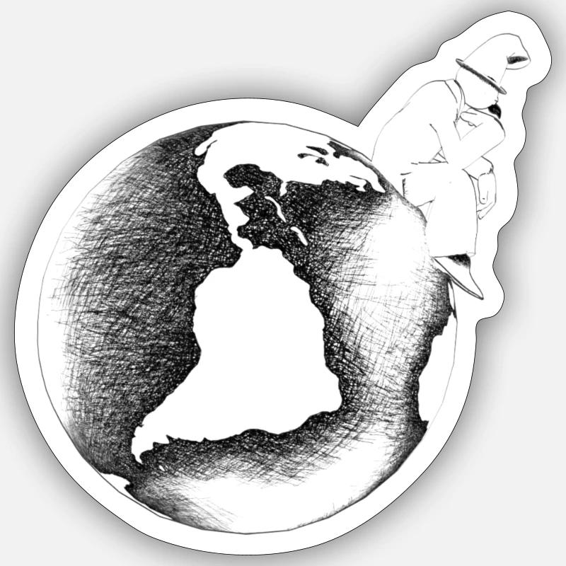 Kontemplative Silhouette auf grafischem Globus Sticker Größe S (10 x 10 cm)