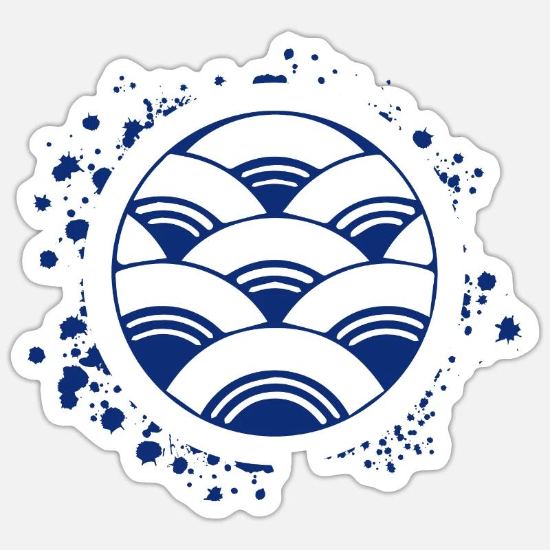 Waves kamon splash navy blue - Sticker taille S (10 x 10 cm) - blanc mat