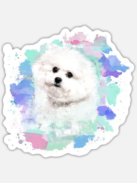 bichon frisé, malteser,hund, aquarell, wasserfarbe - Sticker Größe S (10 x 10 cm) - Mattweiß