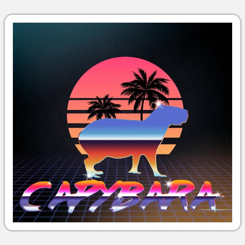 Capybara Retrowave Sticker taille S (10 x 10 cm)