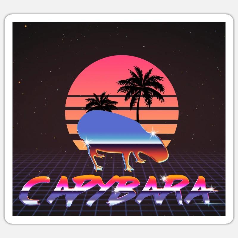Capybara Retrowave - Sticker Größe S (10 x 10 cm) - Mattweiß