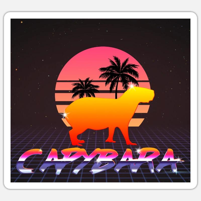 Capybara Retrowave - Sticker Größe S (10 x 10 cm) - Mattweiß