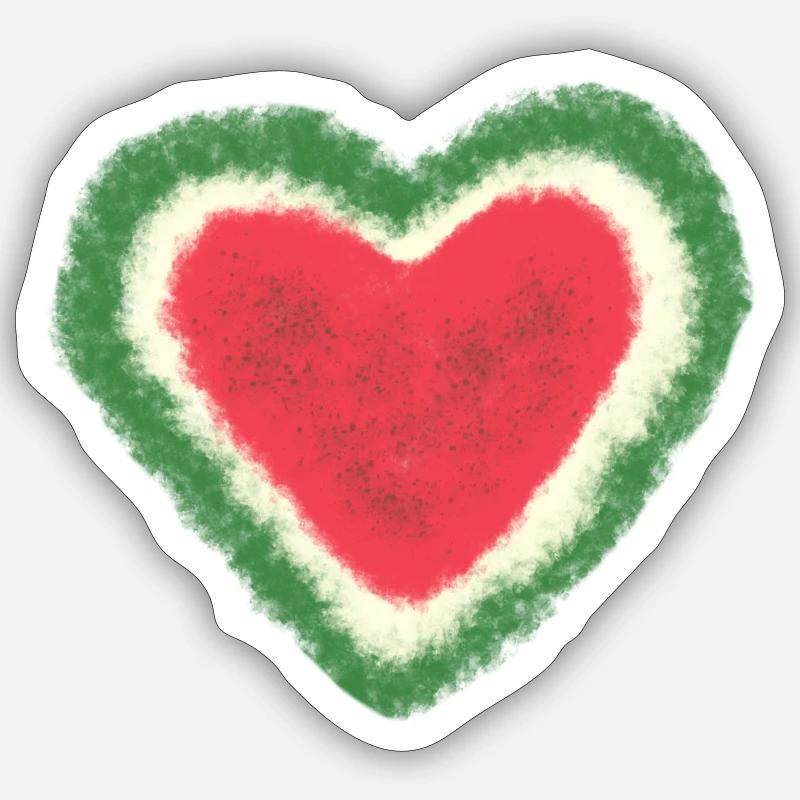Melone, Wassermelone, Aquarell, Herz - Sticker Größe S (10 x 10 cm) - Mattweiß