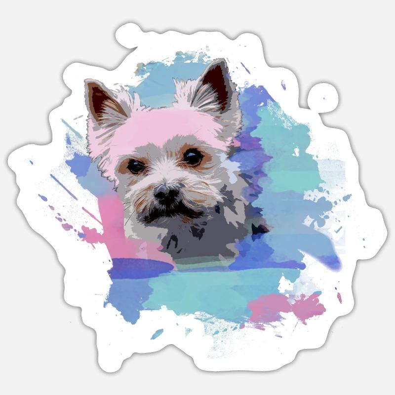yorkshire terrier, chien, graffiti, terrier, coloré - Sticker taille S (10 x 10 cm) - blanc mat