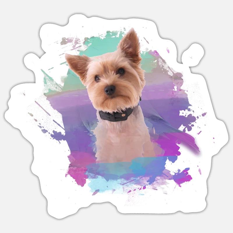 yorkshire terrier, hund, graffiti,terrier, bunt - Sticker Größe S (10 x 10 cm) - Mattweiß