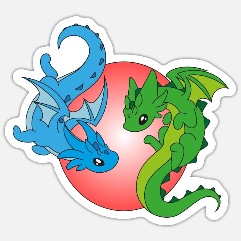 2 Fliegende Drachen - Sticker Größe S (10 x 10 cm) - Mattweiß