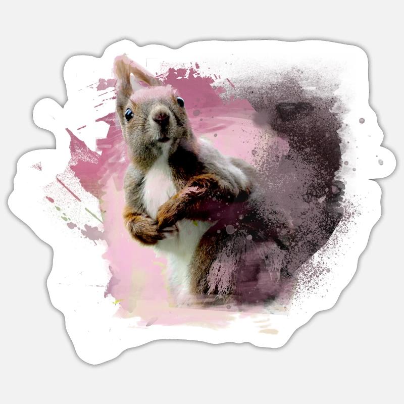 Eichhörnchen, bunt, malerei, graffiti, hörnchen, - Sticker Größe S (10 x 10 cm) - Mattweiß