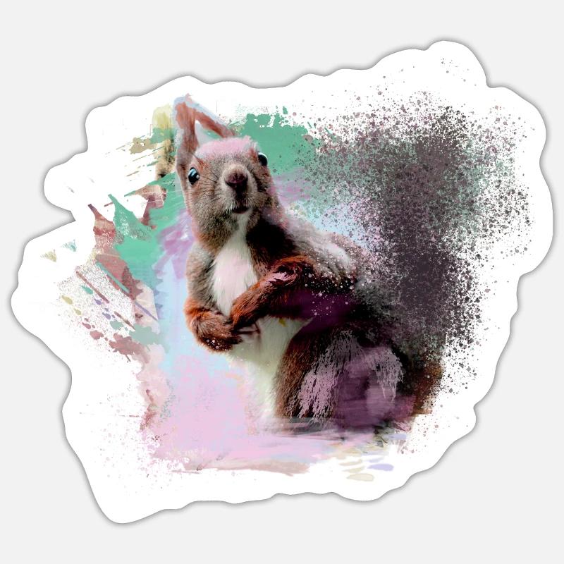 Eichhörnchen, bunt, malerei, graffiti, hörnchen, - Sticker Größe S (10 x 10 cm) - Mattweiß