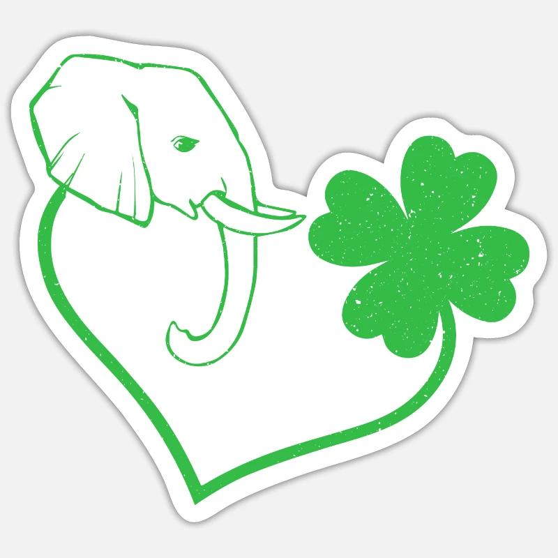 Elefant Kleeblatt Herz Kleeblatt - Sticker Größe S (10 x 10 cm) - Mattweiß