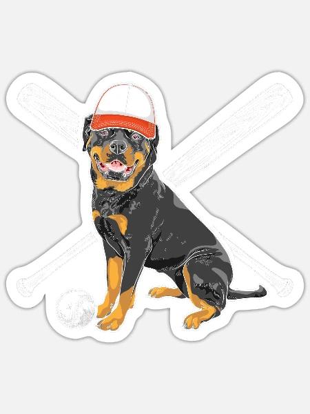 Rottweiler Hund Baseball - Sticker Größe S (10 x 10 cm) - Mattweiß