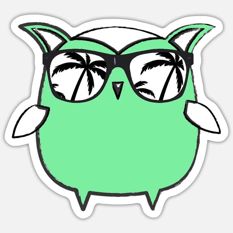 Eule, Comic, nerd, mint,urlaub,palmen,sonnenbrille Sticker Größe S (10 x 10 cm)