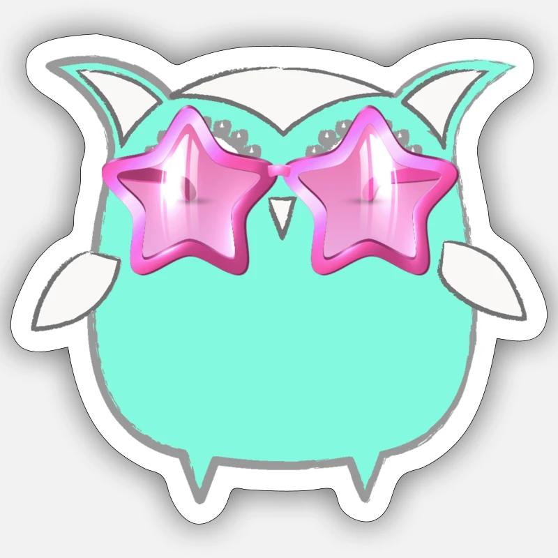 Owl, Comic,mint,Sonnenbrllle, sterne,sommer Sticker size S (10 x 10 cm)