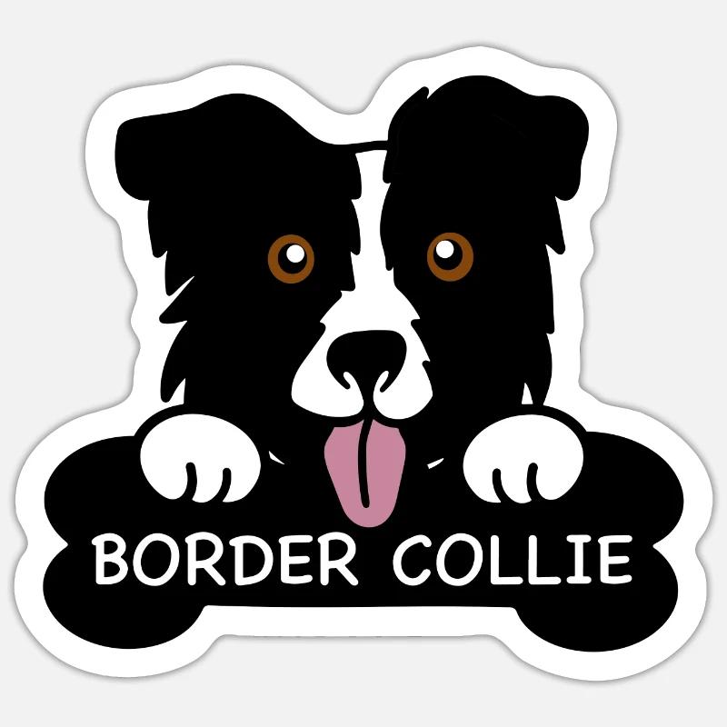 Border collie et os Sticker taille S (10 x 10 cm)