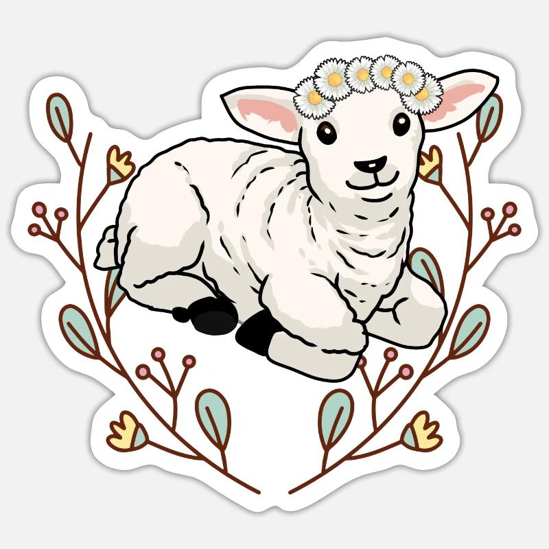 Sommer Blumen Schaf Lamm Hammel Schafbock Kinder Sticker Größe S (10 x 10 cm)