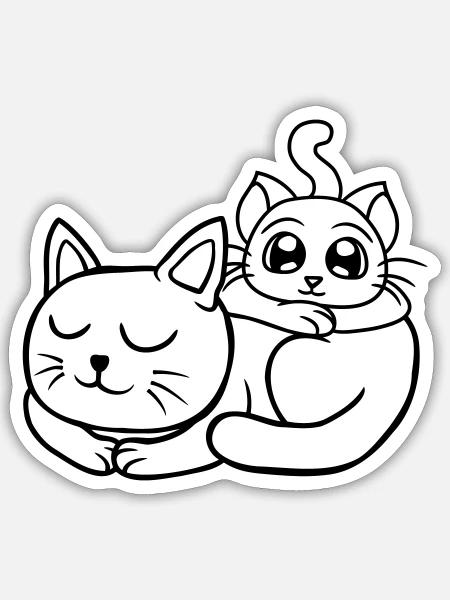 Chillende Katzen Freunde aufeinander - Sticker Größe S (10 x 10 cm) - Mattweiß