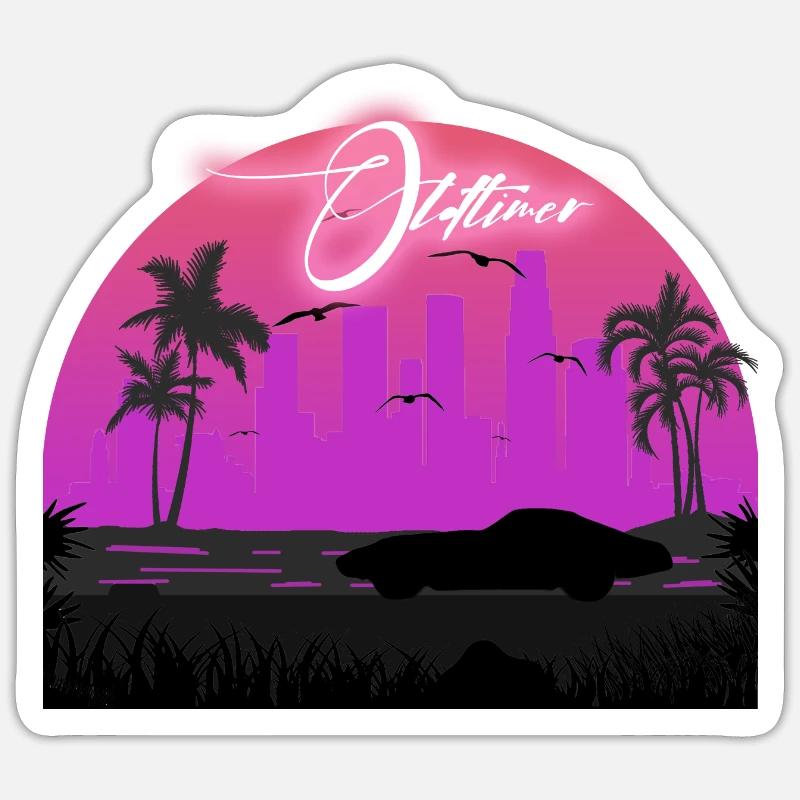 Oldtimer Beach - Sticker Größe S (10 x 10 cm) - Mattweiß