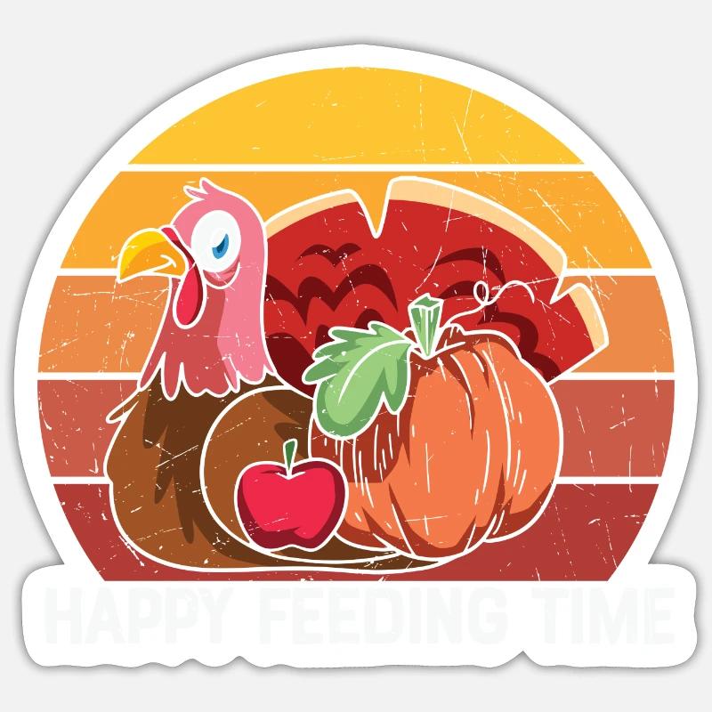 happy feeding time - Funny Turkey - Sticker taille S (10 x 10 cm) - blanc mat