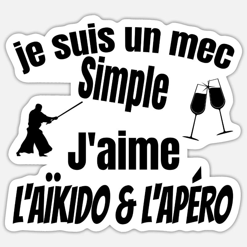 aïkido et apéro - Sticker taille S (10 x 10 cm) - blanc mat