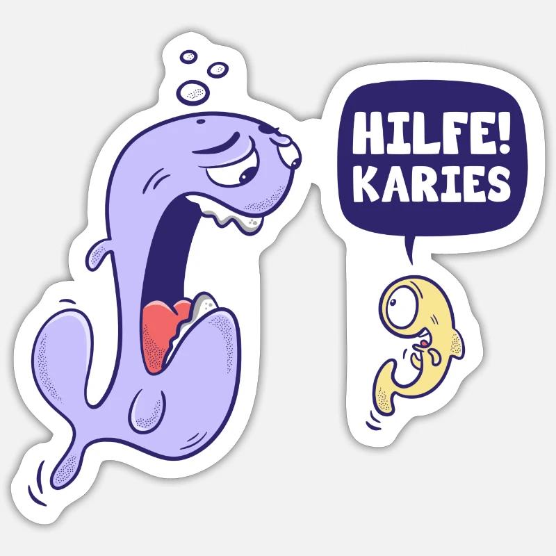 Fisch mit Karies - Sticker Größe S (10 x 10 cm) - Mattweiß