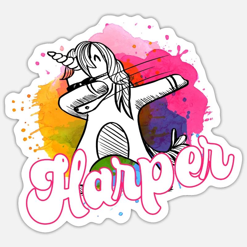 HARPER - Schöner Name mit dabbing Einhorn Sticker Größe S (10 x 10 cm)