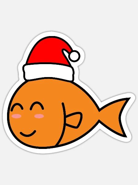 Goldfisch Comic Weihnachten Xmas - Sticker Größe S (10 x 10 cm) - Mattweiß