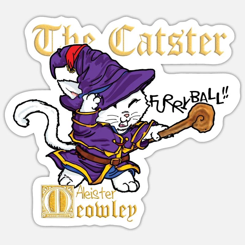 mignon chat sorcier sorcier sort fantaisie - Sticker taille S (10 x 10 cm) - blanc mat