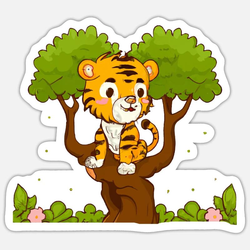 Tiger on a tree - Sticker size S (10 x 10 cm) - white matte