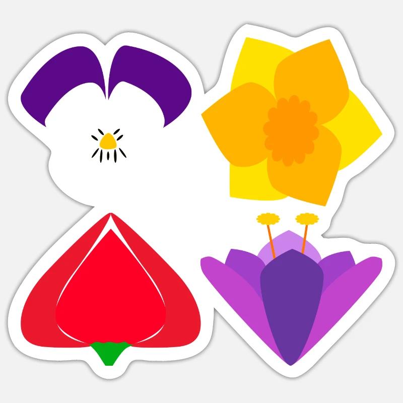 Four spring flowers - Sticker size S (10 x 10 cm) - white matte