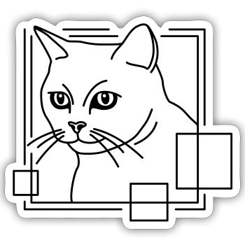 Chat en forme géométrique - Conception d’art au trait - Sticker taille S (10 x 10 cm) - blanc mat - Devant
