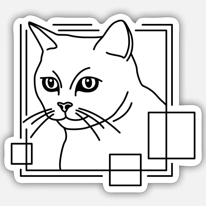 Katze in geometrischer Form - Line-Art-Design - Sticker Größe S (10 x 10 cm) - Mattweiß