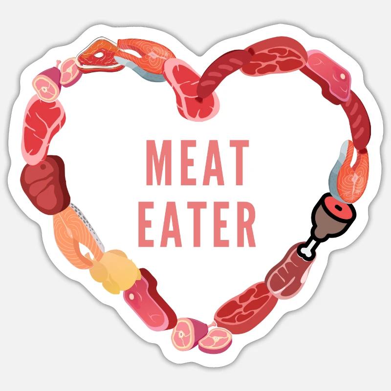 Meat Eater Design Fleisch Fisch Wurst Herz - Sticker Größe S (10 x 10 cm) - Mattweiß