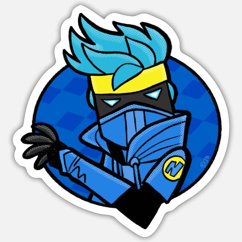 Ein blauer Ninja-Charakter Sticker Größe S (10 x 10 cm)