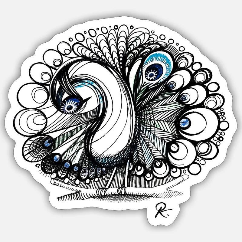 Pfau peacock psychedelisch - Sticker Größe S (10 x 10 cm) - Mattweiß