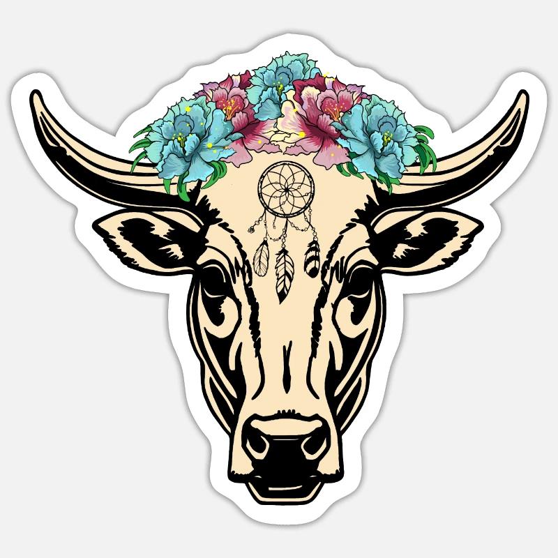Kuh Hippie Boho Sticker Größe S (10 x 10 cm)